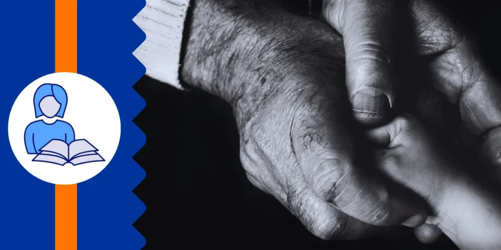 An elderly hand gently holding a child’s hand — symbolizing legacy, continuity, and the quiet power of love passed across generations in rural Uganda.