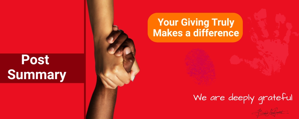 Two hands reaching vertically, one pulling the other upward, symbolizing how every act of giving lifts another life. The inscriptions read “Your Giving Truly Makes a Difference” and “We Are Deeply Grateful,” reflecting Baino Social Impact’s message of gratitude, trust, and transformative hope.