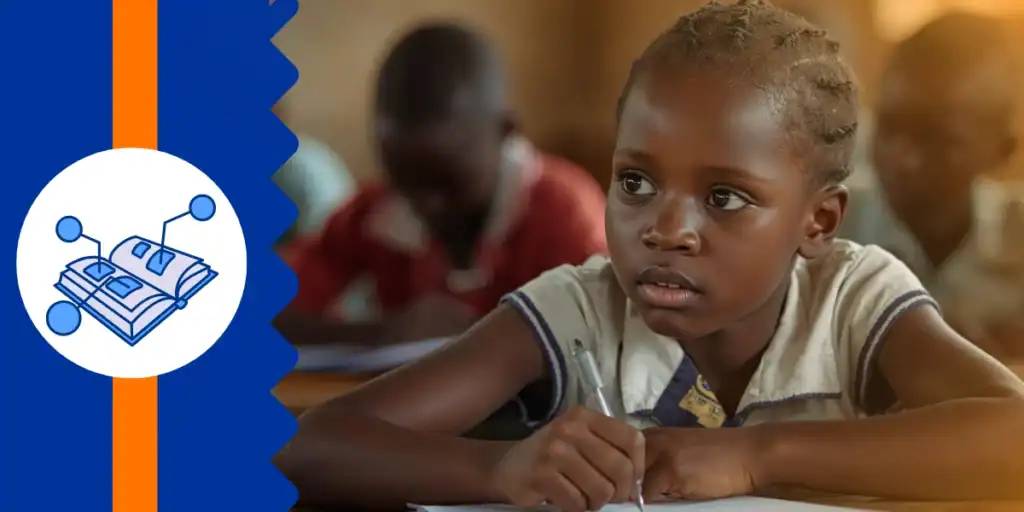 A beautiful young schoolgirl seated in a rural Ugandan classroom — a hopeful image of educational opportunity made possible through legacy giving.