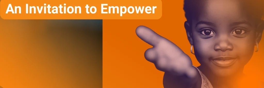 A young girl stands with an open, welcoming gesture, inviting others to join the movement of empowerment. Her expression embodies hope and courage — a silent call to action that reminds viewers that transforming lives begins with one decision to act.