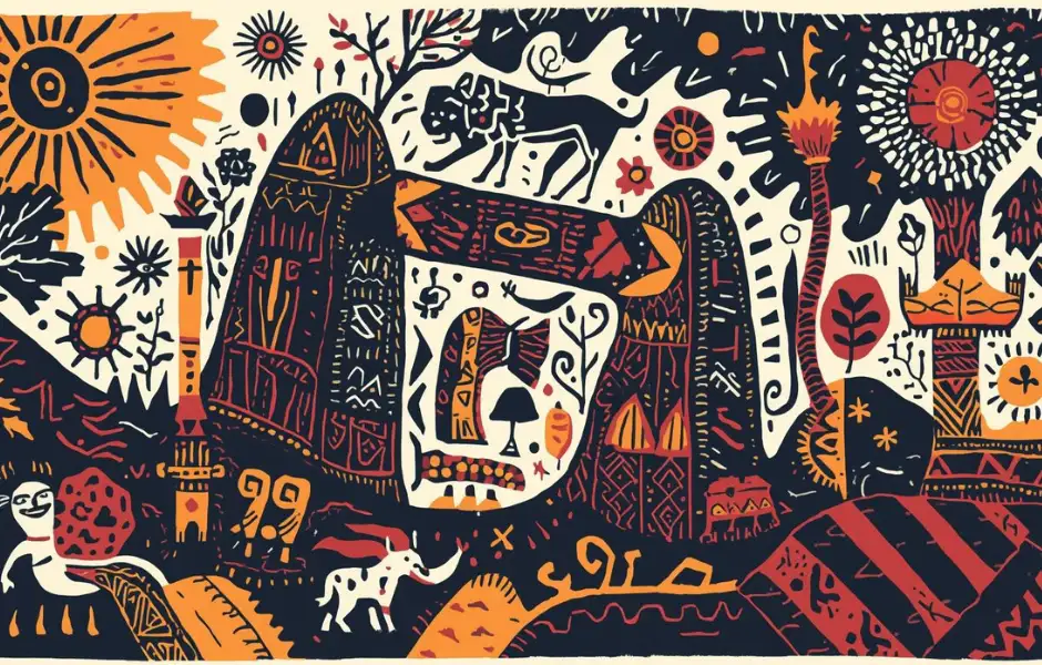 A maze-like, colorful drawing in the shape of Africa, representing the challenges and trials faced in advancing education for children in Uganda’s poorest communities, and the determination required to navigate them.