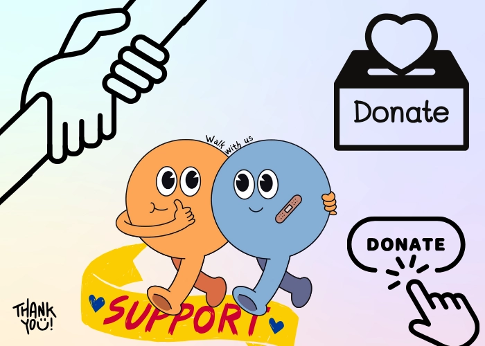 Illustrated graphic showing one hand pulling another, alongside donation and ‘click here’ icons, symbolizing hope, support, and the power of community in advancing education for children in Uganda’s poorest communities.