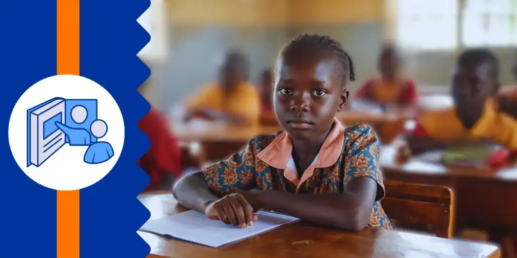 A young Ugandan girl sitting in a classroom, looking directly at the camera — a quiet portrait of dignity, potential, and the transformative impact of legacy giving.