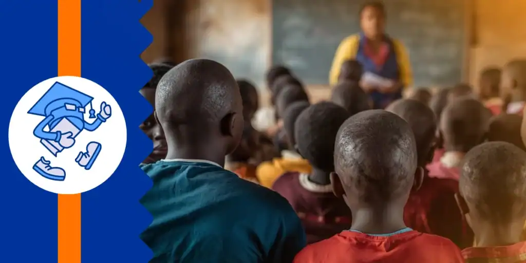 A classroom in rural Uganda filled with engaged students, with the teacher blurred in the background — representing the quiet, enduring impact of legacy giving and the lives it continues to shape.