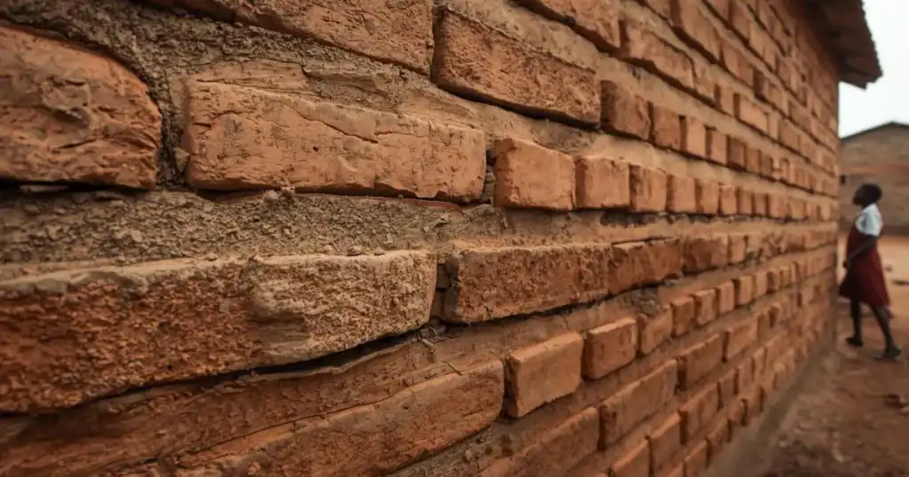 A young girl stands beside the exterior wall of a rural Ugandan classroom — a quiet yet powerful symbol of safety, belonging, and how secure schools help teenage girls stay in class and reclaim their futures through Baino Social Impact’s work.