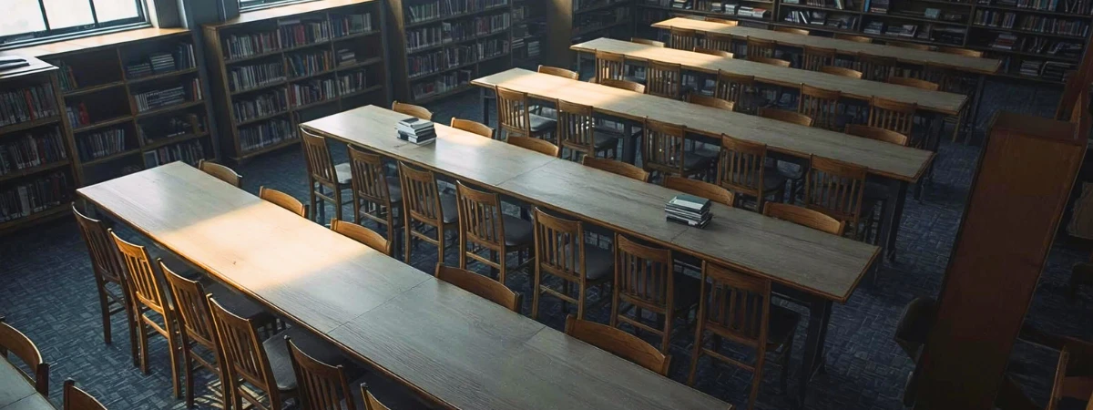 The interior of a public literacy-related space that is also used as a local information centre and reading space. 