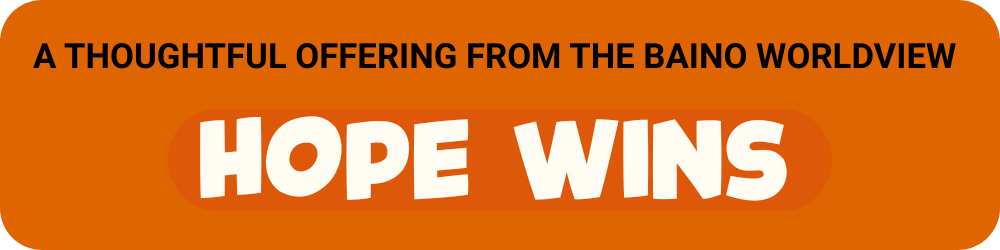 Minimalist Baino-style graphic presenting the offer ‘Hope Wins,’ framed as a thoughtful invitation into the Baino worldview. Warm, clean design with calm typography, conveying reflection, discipline, and intentional progress.