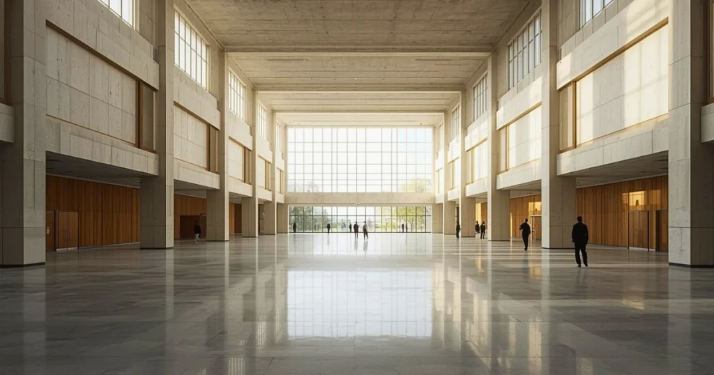 A calm, enduring architectural space designed to outlast individual presence, expressing shared systems of learning, dignity, discipline, and openness as a collective inheritance.