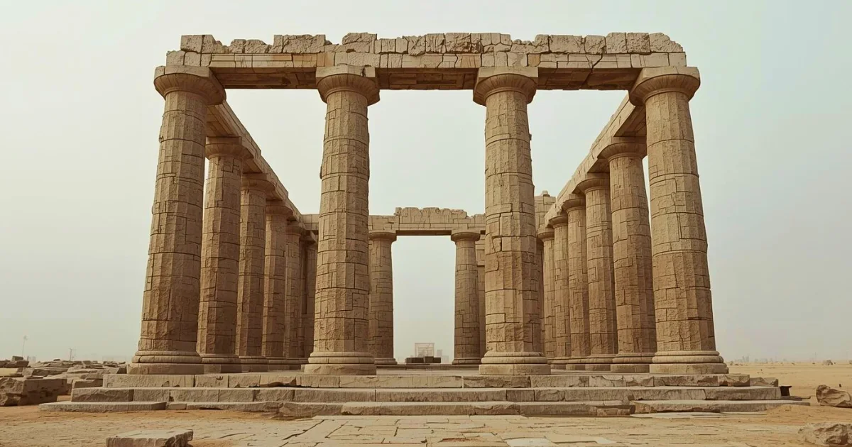 Massive weathered stone columns standing alone in an open landscape with no connecting structure, symbolizing resilience without systems in Baino Social Impact’s founder story.