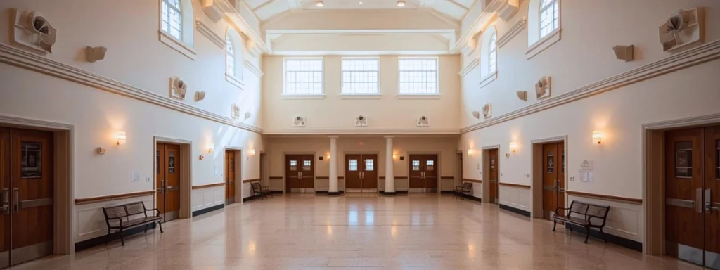 A neutral shared interior space viewed at eye level, conveying calm equality and respect through balanced design.