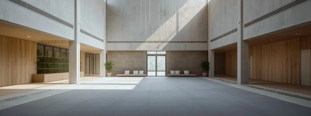 A breathable public interior with open sightlines and restrained design, suggesting openness and low-friction engagement.