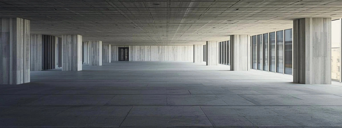 A linear architectural space characterized by long-lasted grid-like structure emphasizing stability, depth, and discipline.