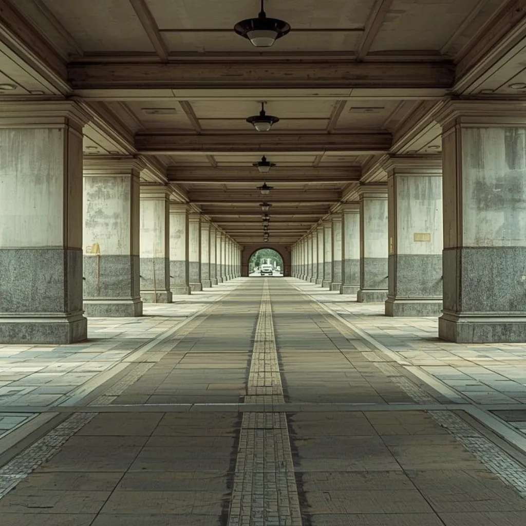 A simple walkway path space with subtle on a side of a street two conditions—such as differing surfaces, light transitions, or environmental textures. The composition suggests difference without conflict, and the environment feels real but understated, with soft lighting and natural imperfections.