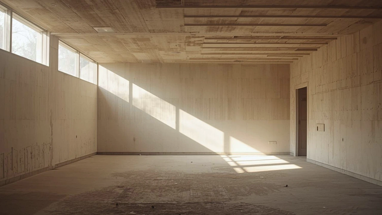 Minimal architectural interior with soft diagonal natural light, subtle surface texture, and calm spatial continuity expressing stability, rhythm, and sustained attention.