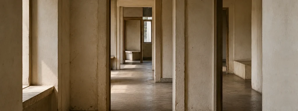 Architectural interior with layered openings into a broader environment through layered thresholds and soft natural light, suggesting movement from preparation into participation over time.