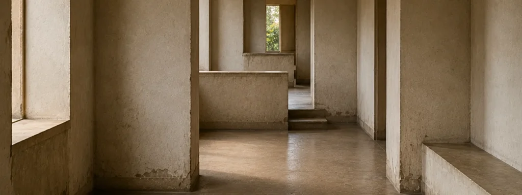 Architectural corridor with connected thresholds and soft directional light, suggesting restored continuity and movement through structured space over time.