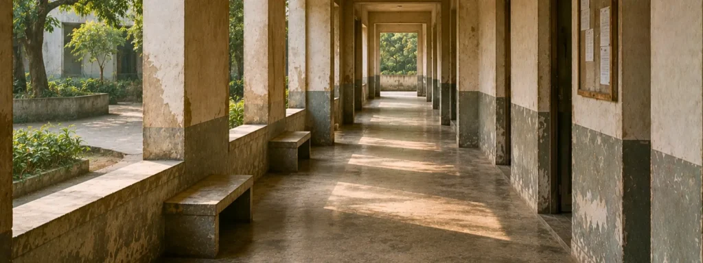 Long-used architectural corridor with subtle surface wear and connected thresholds, suggesting enduring continuity and reliable movement through structured space over time.