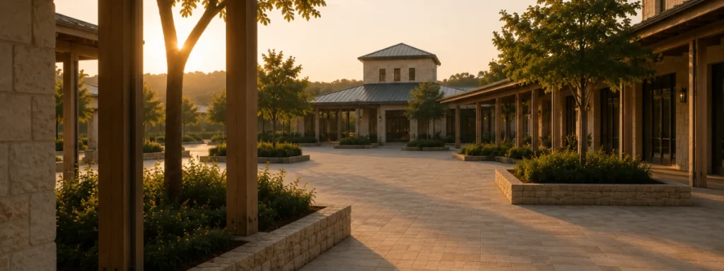 Sunlit institutional courtyard inviting visitors into a carefully designed learning environment that reflects Baino's approach to lasting educational change through thoughtful foundations, continuity, and connected spaces.